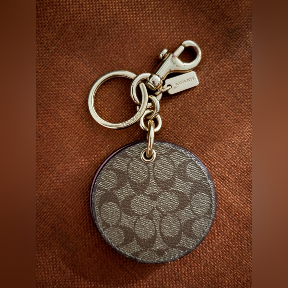 Coach Brown and Tan Signature Round Keychain